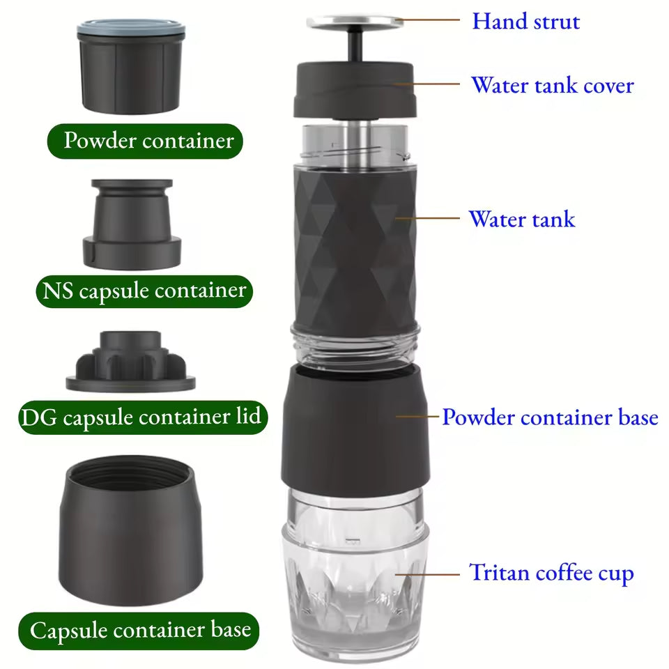 3-in-1 Portable Coffee Machine – Manual Espresso Maker
